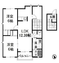 グランソレイユA 2LDKの間取図画像