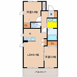 アーベイン堀川 2LDKの間取図画像