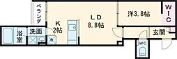 ラフィネ東大畑通 1LDKの間取図画像