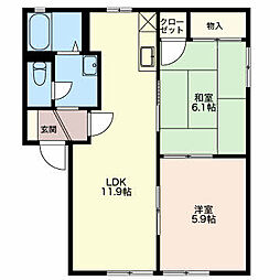 アルカディア島田B棟 2LDKの間取図画像