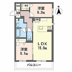 オーレリアン 2LDKの間取図画像