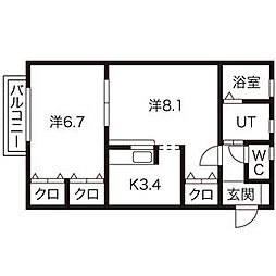 スターディオ・エス 2Kの間取図画像