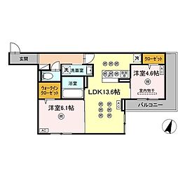 トリシア西崎本町 2LDKの間取図画像