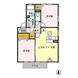 D'コート南横市B 2LDKの間取図画像
