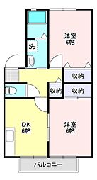 ニューキャピタル弐番館 2DKの間取図画像