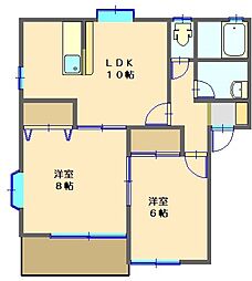 鈴の木ニュータウンB 2LDKの間取図画像
