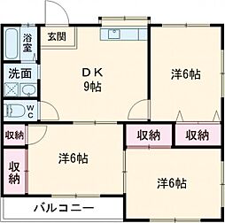 サンヒルズB 3DKの間取図画像