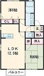 エスポワール鈴鹿B 2LDKの間取図画像