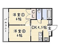 長浜ハイツ 2DKの間取図画像