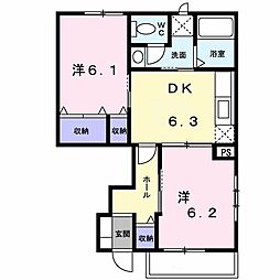 ペガサス弐番館 2DKの間取図画像