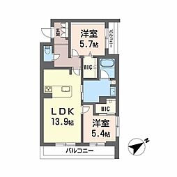 リヴィエール地行2 2LDKの間取図画像
