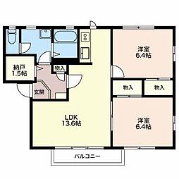 シティクレストA 2LDKの間取図画像