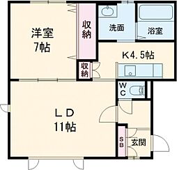 グランビュー本町 1LDKの間取図画像