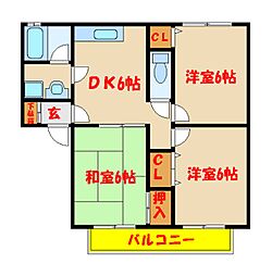 ソフィア清水A棟 3DKの間取図画像