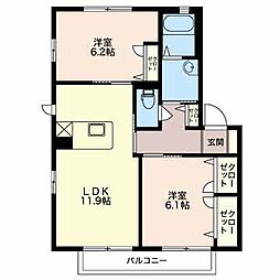 マストタウン愛野B 2LDKの間取図画像