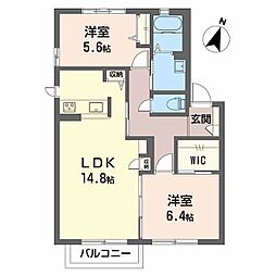 カーサブライトA棟 2LDKの間取図画像