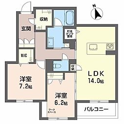カーサ・レジデンス 2LDKの間取図画像