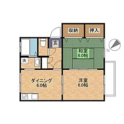 セジュールサンライズA 2DKの間取図画像