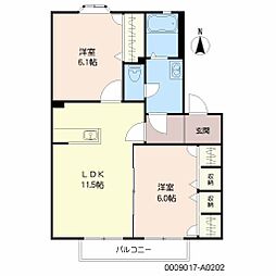 ミカコーポ1番館 2LDKの間取図画像
