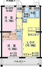 トレジャー ビルド 2LDKの間取図画像