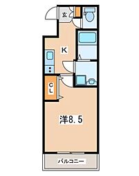 ヴィガラス浜町 1Kの間取図画像