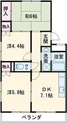 ハイツ粉河2 3DKの間取図画像