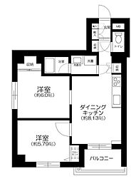 グランシャリオ国立 2DKの間取図画像