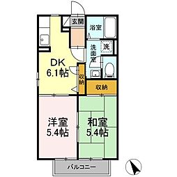 ガーデンコートA棟 2DKの間取図画像