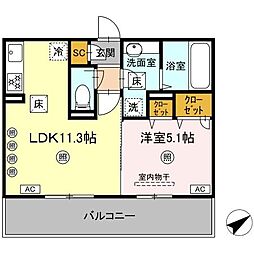 (仮称)D-ROOM八代市西片町18PJ 1LDKの間取図画像