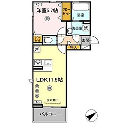 (仮称)D-ROOM八代市西片町18PJ 1LDKの間取図画像