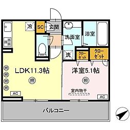 (仮称)D-ROOM八代市西片町18PJ 1LDKの間取図画像