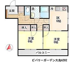 ビバリーガーデン大島A 2DKの間取図画像