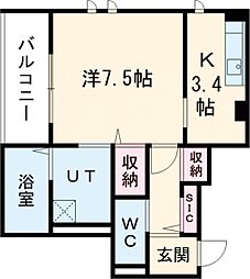 (仮称) 西新町PJ 1Kの間取図画像