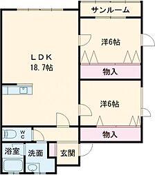 ヴィラージュ東浜 2LDKの間取図画像