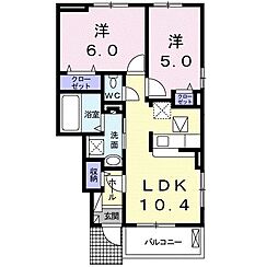 フラワー2 2LDKの間取図画像