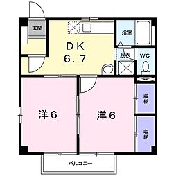 ニューシティ八栗口A 2DKの間取図画像