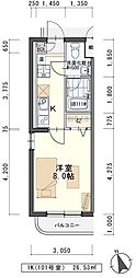 プラセール高橋 1Kの間取図画像