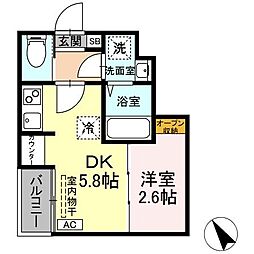 タン・ウルーズ1 1DKの間取図画像