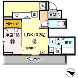 リバーオークスやまが 1LDKの間取図画像