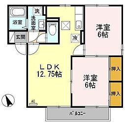 ロワール福原B 2LDKの間取図画像