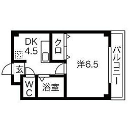 アメニティハイツ中砂 1DKの間取図画像