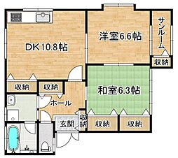 胡蝶蘭 2DKの間取図画像