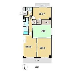 セントラルハイツ野瀬ウエスト 3DKの間取図画像
