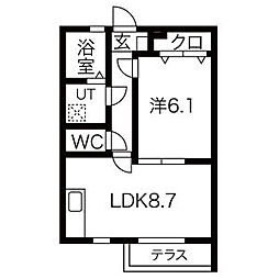 若菜B 1LDKの間取図画像
