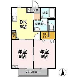 ハイネス本宮A 2DKの間取図画像