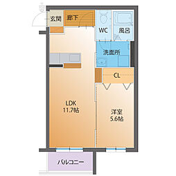 ハートフルM 1LDKの間取図画像