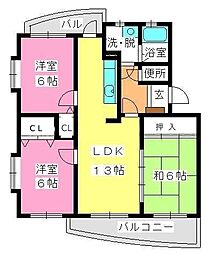 プロシード二日市南 3LDKの間取図画像
