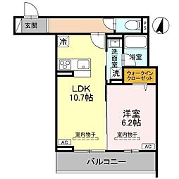 宇都宮市ゆいの杜6丁目アパート 1LDKの間取図画像