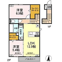 メテオール 2LDKの間取図画像