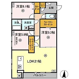 クインス ベル 3LDKの間取図画像